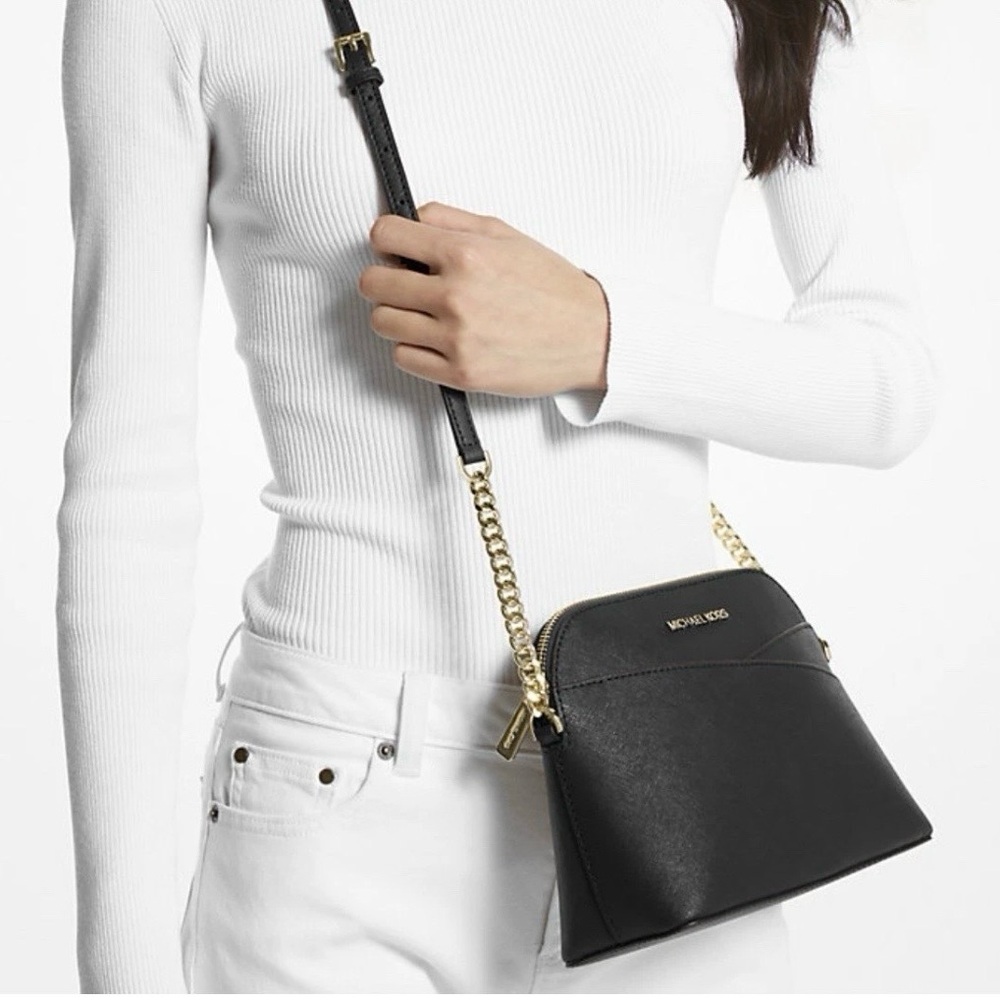 Michael Kors Black Jet Set Medium Dome Crossbody Bag Saffiano Leather